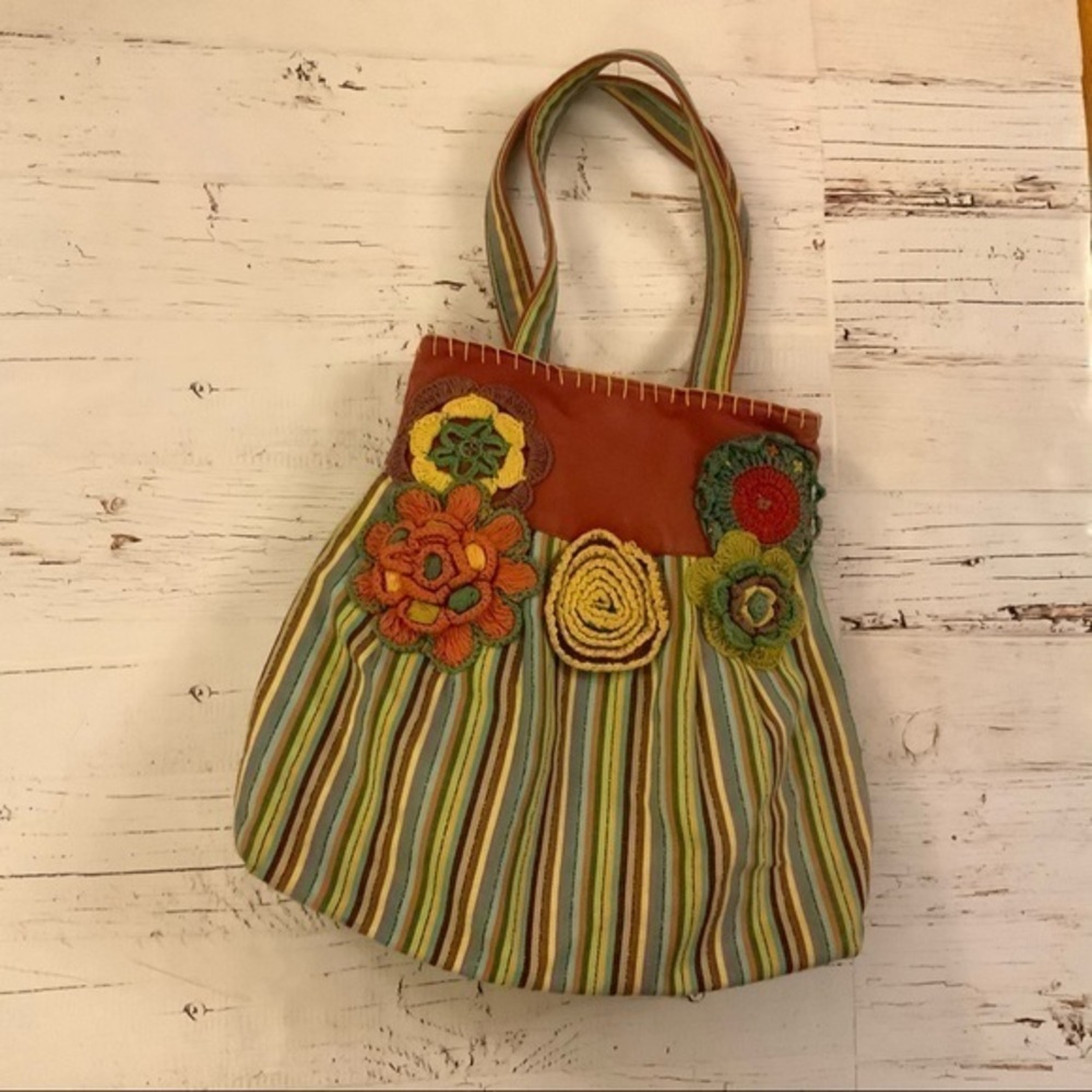 Buco Embroidered floral and striped tote bag
